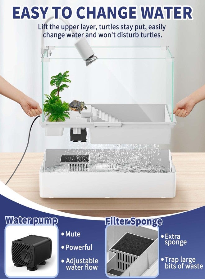 MoonOrange Small Turtle Tank Kit(Tank + Light + Water Pump), Acrylic Turtle Tank Starter Kit with Upgrade Rain Shower Head, Adjustable 5W Water Pump, Higher Fences and Multi-Function Area. (S-Kit) - Image 5